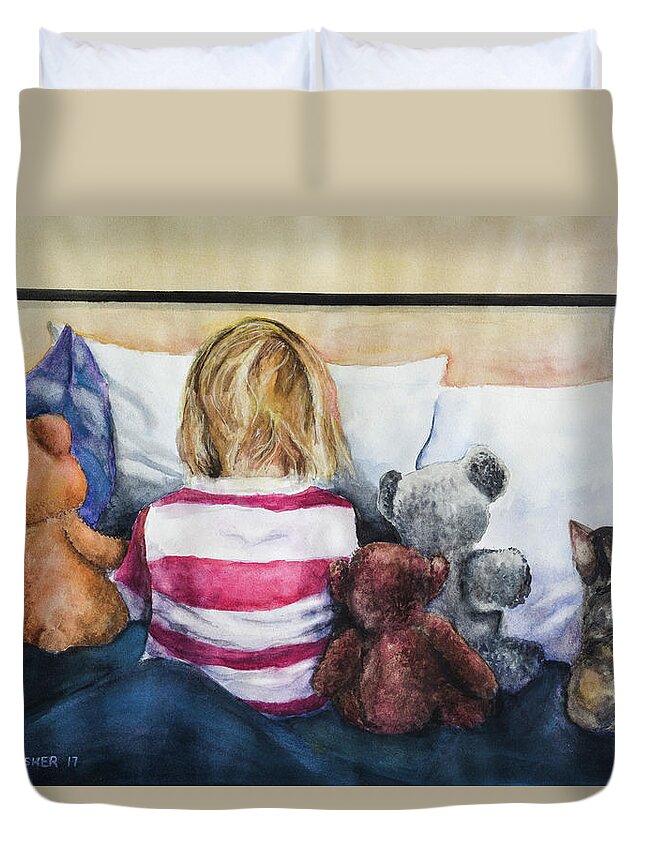 Teddy Bear Duvet Cover featuring the painting Time Out with my Friends by Rick Mosher