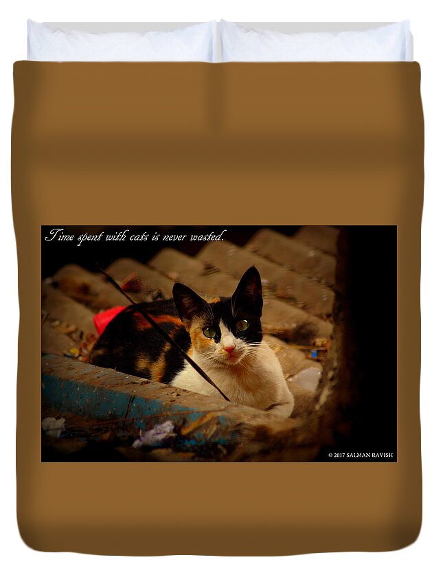 Cat Duvet Cover featuring the photograph Time spent with cats. by Salman Ravish