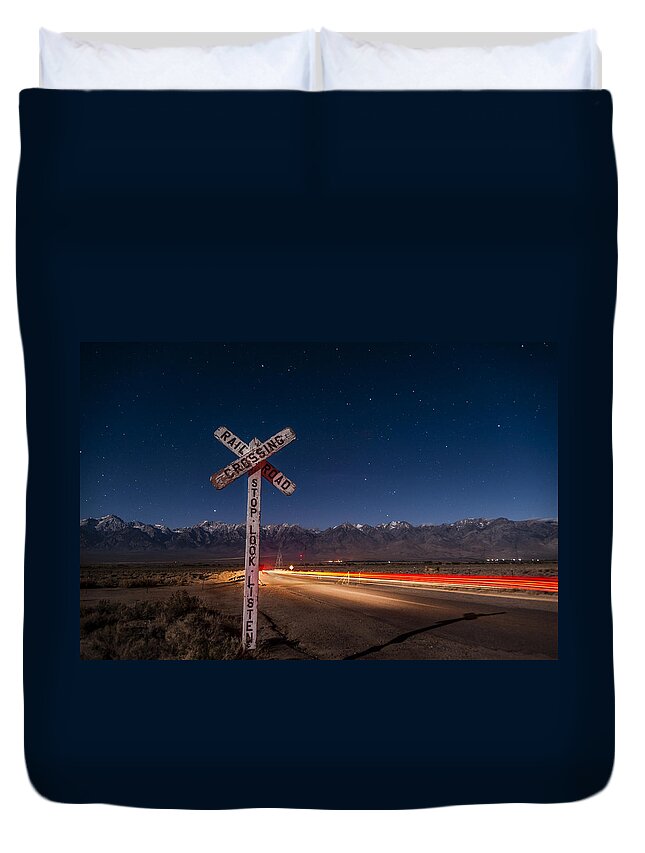 Light Trails Duvet Cover featuring the photograph Time Warp by Cat Connor