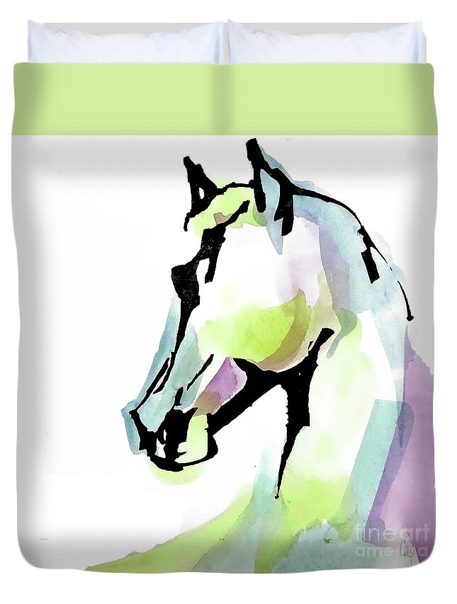Original Watercolors Duvet Cover featuring the painting Tinted Horse Head 3 by Chris Paschke