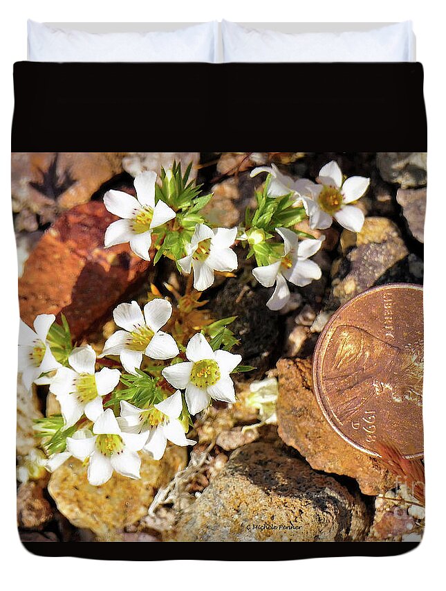 Tiny White Flowers Duvet Cover featuring the photograph Tiny Stars by Michele Penner