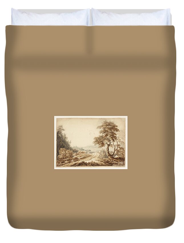 Jean Baptiste Claude Chatelain C.1710�c.1758 Title Landscape Composition With A Lake In The Distance. Forest Duvet Cover featuring the painting Title Landscape Composition with a Lake in the Distance by MotionAge Designs