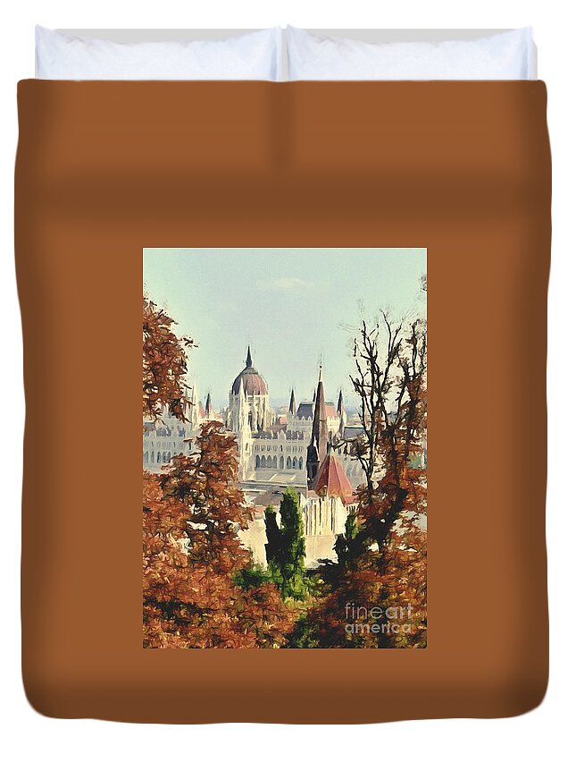 Budapest Duvet Cover featuring the mixed media To Budapest with Love by Binka Kirova