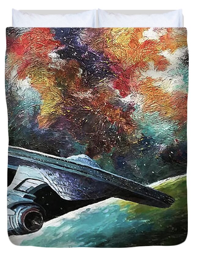 Star Trek Duvet Cover featuring the painting To go beyond by David Maynard