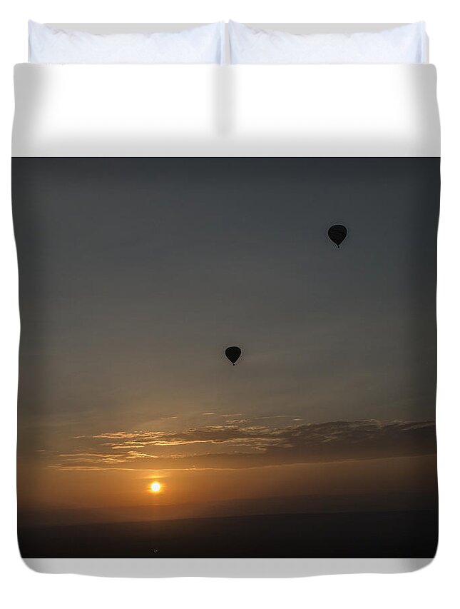 #infinity #beyond #silhouettes #morning #sunrise #hot_air_balloon Duvet Cover featuring the photograph To Infinity And Beyond by Ramabhadran Thirupattur