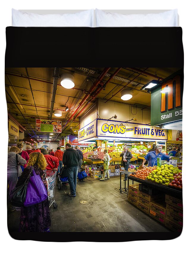 Adelaide Central Market Duvet Cover featuring the photograph To Market by Wayne Sherriff