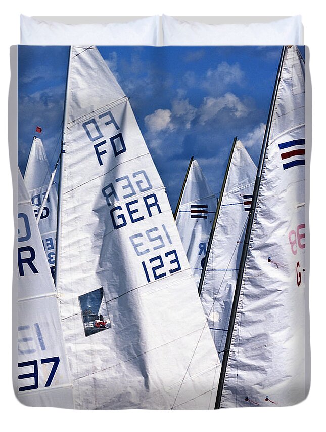 Sailboat Duvet Cover featuring the photograph To Sea - To Sea by Heiko Koehrer-Wagner