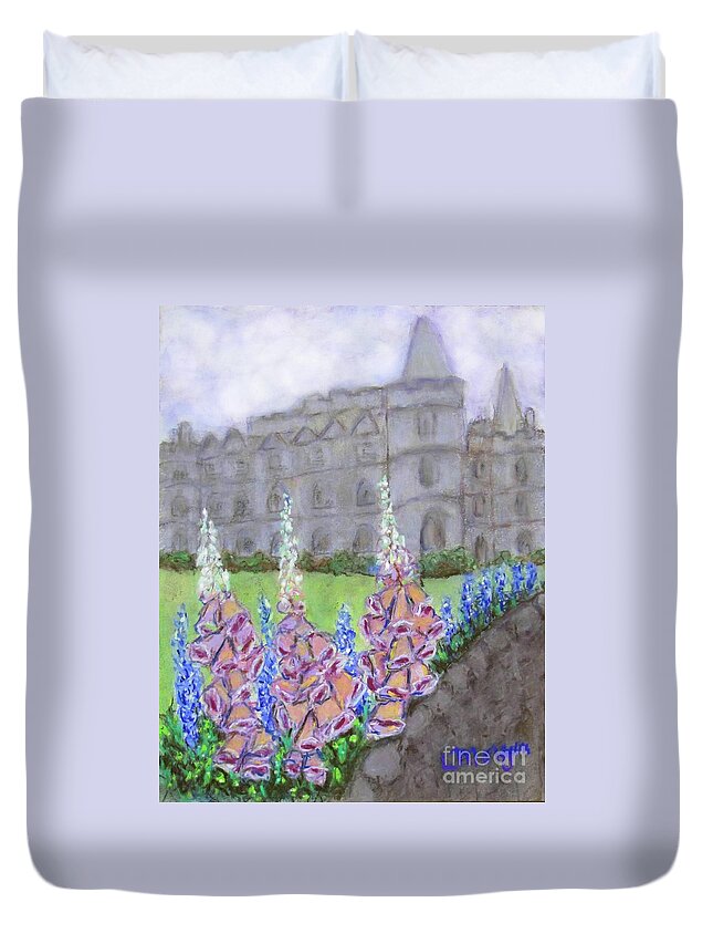 Castle Duvet Cover featuring the painting To the Manor Born by Laurie Morgan
