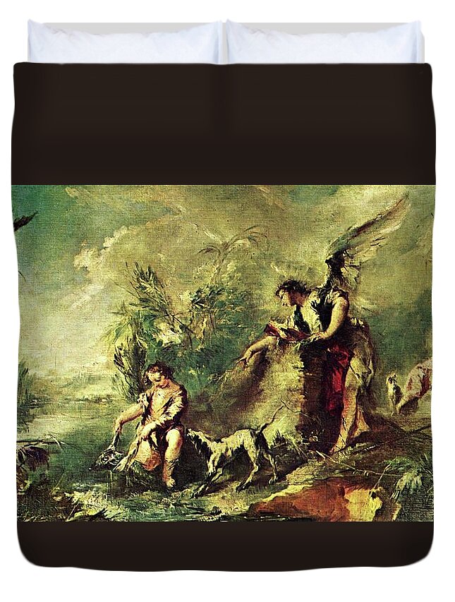Tobias Duvet Cover featuring the painting Tobias Fishing by Francesco Guardi