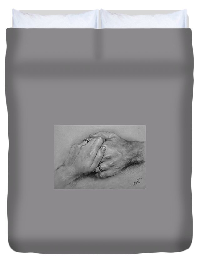 Fine Art Duvet Cover featuring the drawing Together for Ever by Ylli Haruni