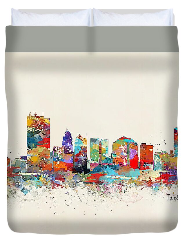 Toledo Ohio Skyline Duvet Cover featuring the painting Toledo Ohio Skyline by Bri Buckley