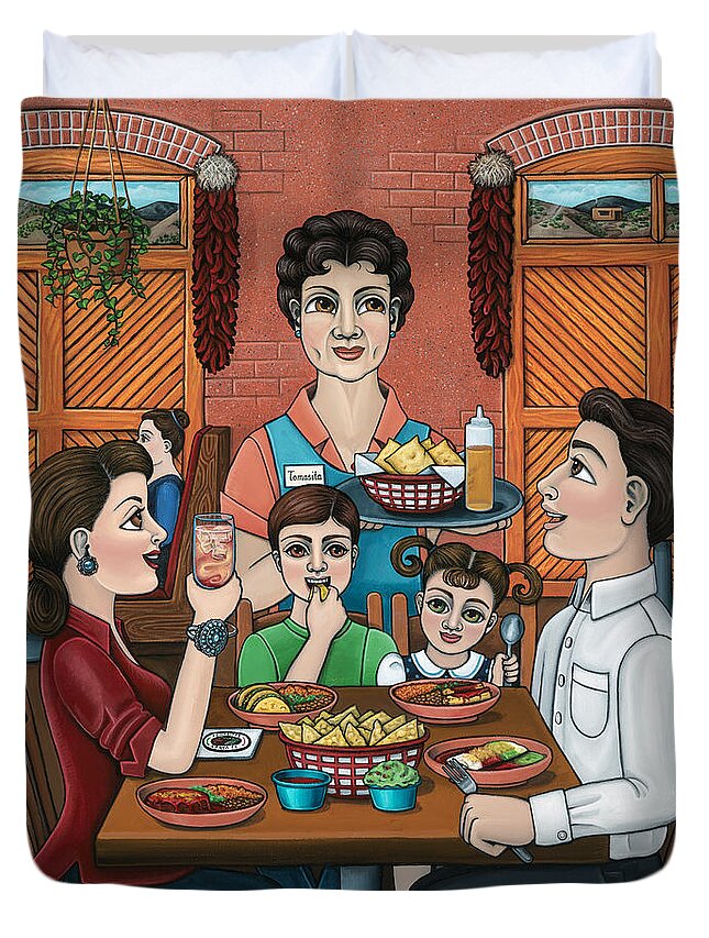 Tomasitas Duvet Cover featuring the painting Tomasitas Restaurant by Victoria De Almeida