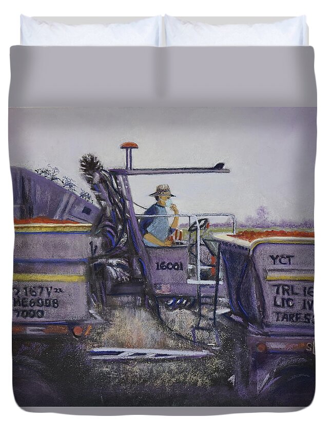 Tractor Duvet Cover featuring the pastel Tomato Harvest TIme by Sandra Lee Scott