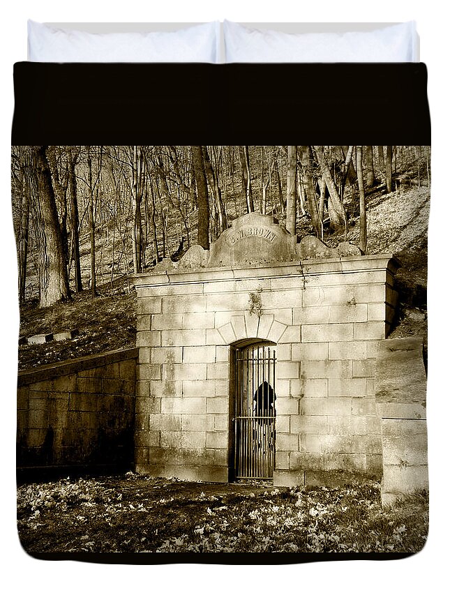 Early Spring Duvet Cover featuring the photograph Tomb With a View in Sepia by Wild Thing