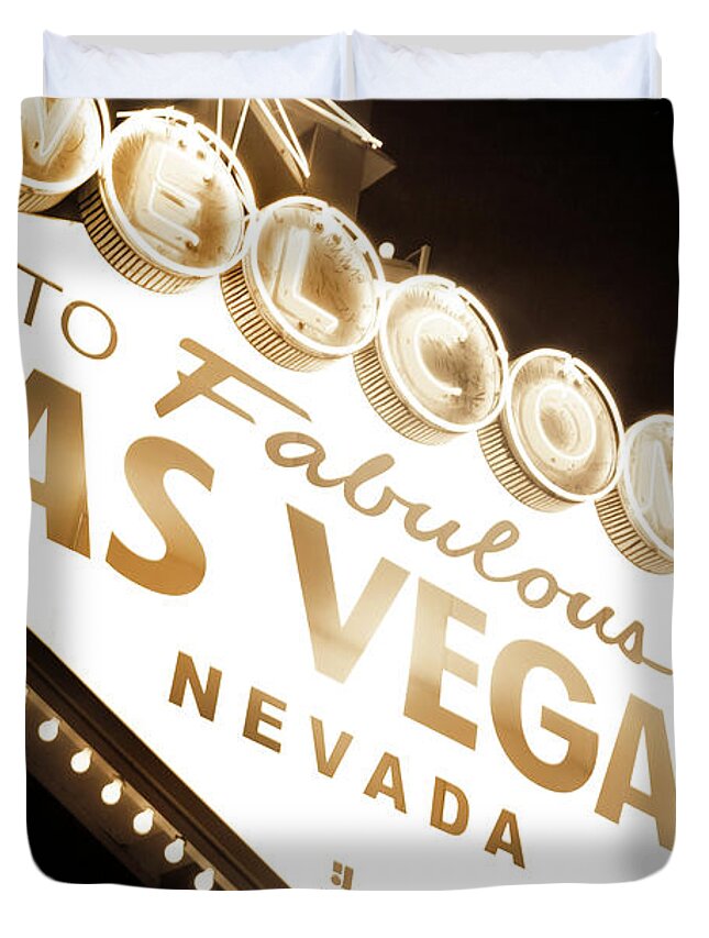 Las Vegas Sign At Night Duvet Cover featuring the photograph Tonight In Vegas by Az Jackson