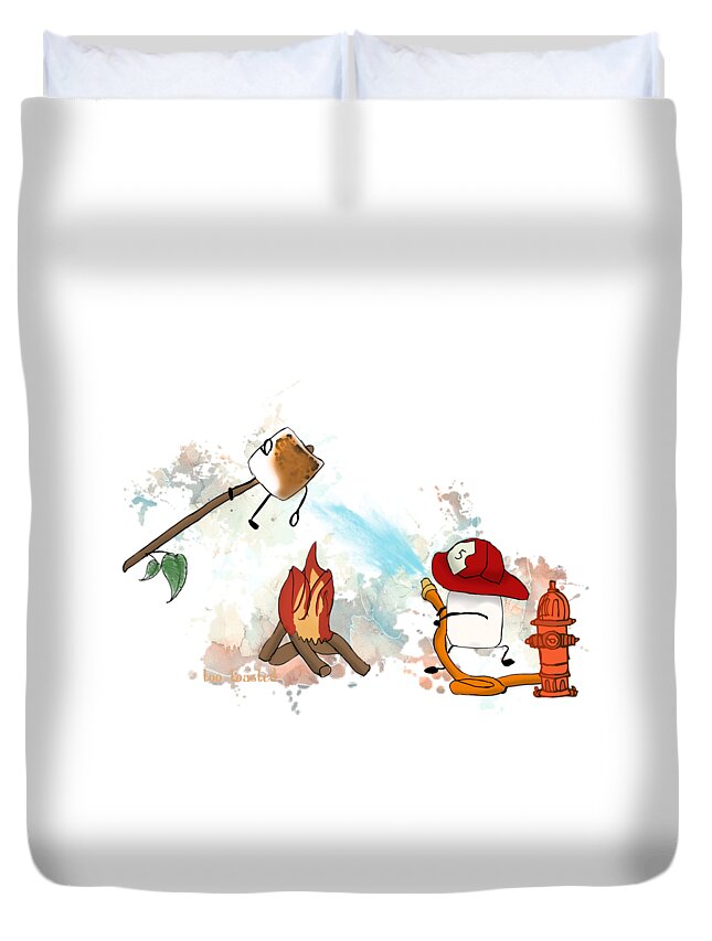 Firefighter Duvet Cover featuring the digital art Too Toasted Illustrated by Heather Applegate