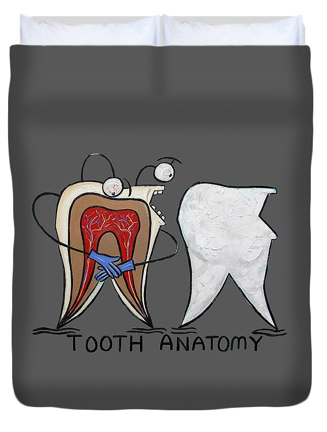 Tooth Anatomy T-shirt Duvet Cover featuring the painting Tooth Anatomy T-Shirt by Anthony Falbo