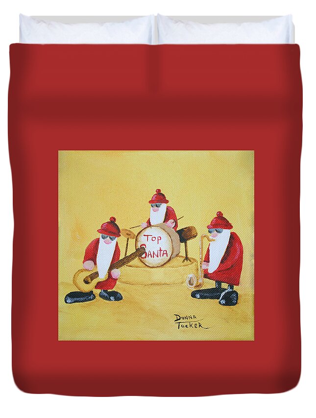 Christmas Duvet Cover featuring the painting Top Santa Band by Donna Tucker