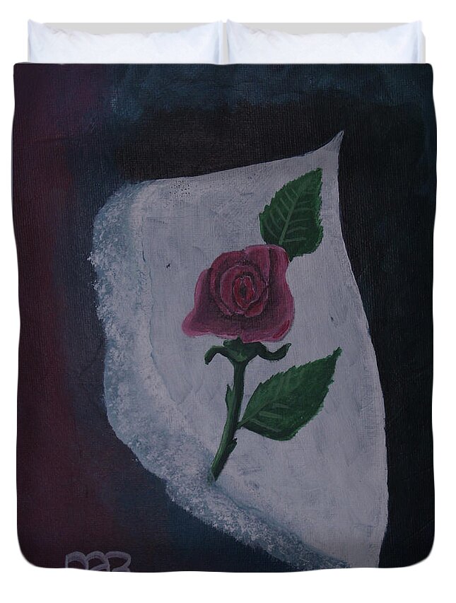 Rose Duvet Cover featuring the painting Torn Canvas Rose by David Bigelow