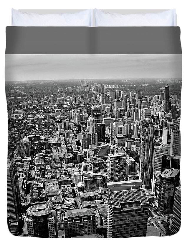 Architecture Duvet Cover featuring the photograph Toronto Ontario Scrapers In Black And White by Debbie Oppermann