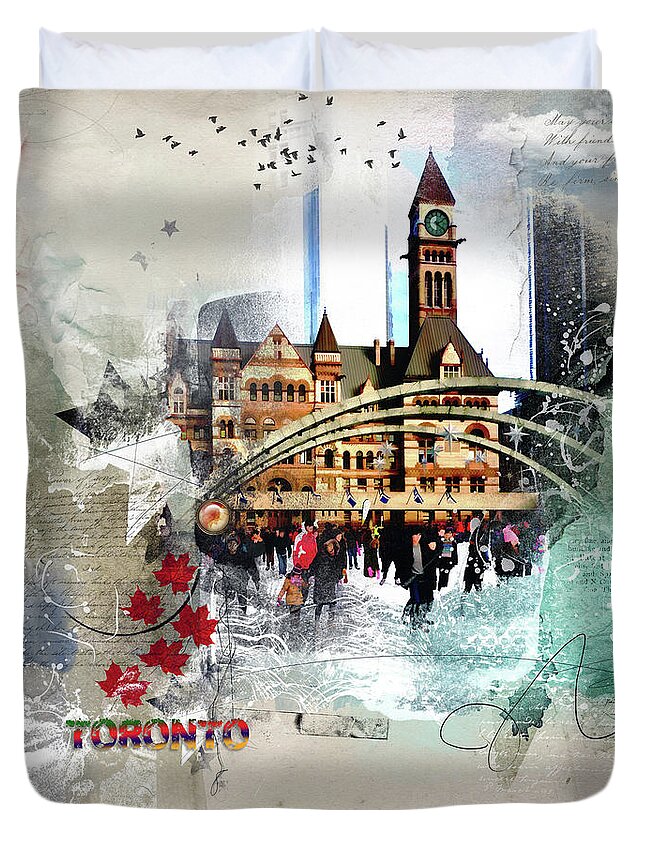 Torontoart Duvet Cover featuring the digital art Toronto Skating by Nicky Jameson