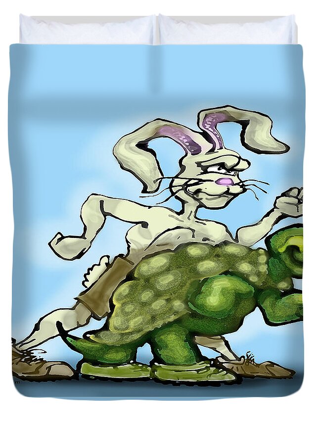 Tortoise Duvet Cover featuring the painting Tortoise and the Hare by Kevin Middleton