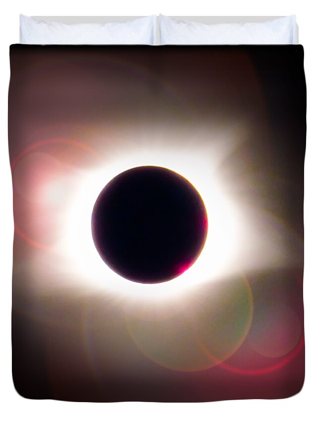 Total Duvet Cover featuring the photograph Total Eclipse of the Sun T Shirt Art with Solar Flares by Debra and Dave Vanderlaan