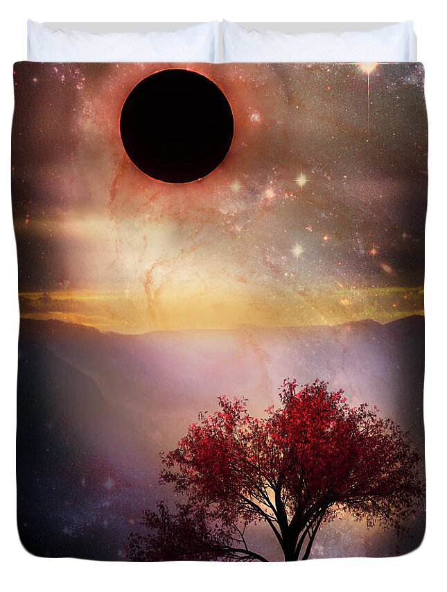 Appalachia Duvet Cover featuring the digital art Total Eclipse of the Sun Tree Art by Debra and Dave Vanderlaan