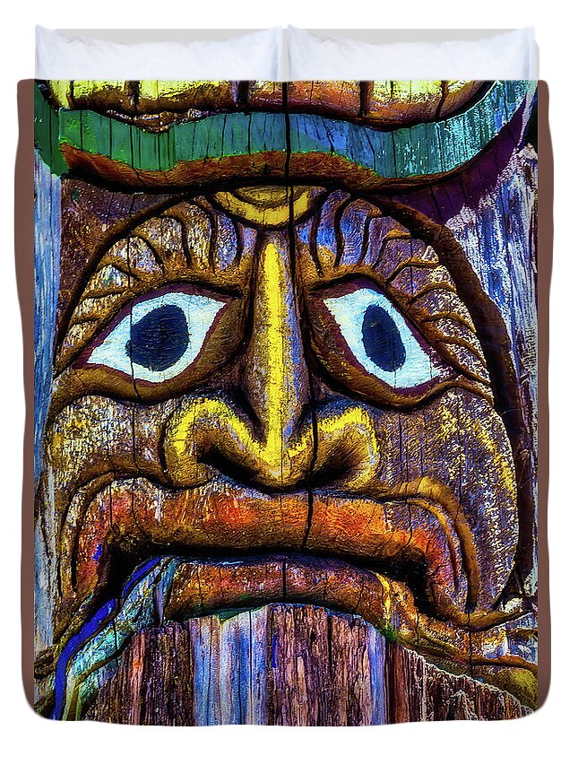 Colorful Duvet Cover featuring the photograph Totem Colorful Face by Garry Gay
