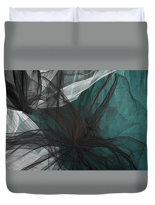 Turquoise Art Duvet Cover featuring the painting Touch Of Class - Black and Teal Art by Lourry Legarde