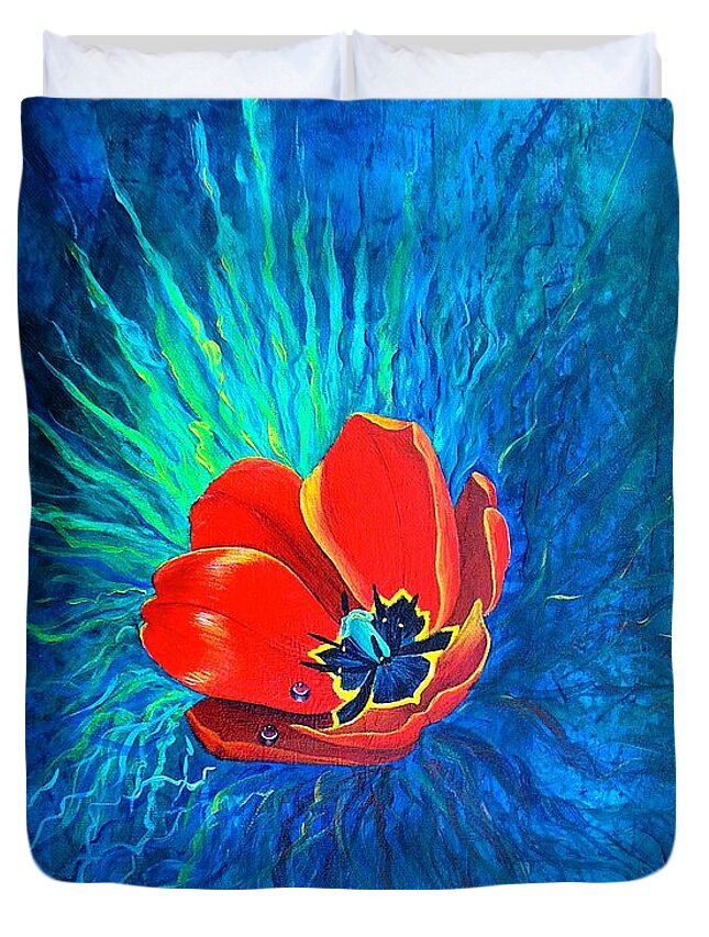 Tulip Duvet Cover featuring the painting Touched By His Light by Nancy Cupp