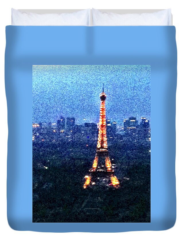 Eiffel Tower Duvet Cover featuring the mixed media Tour Eiffel Illuminer by Lauren Serene