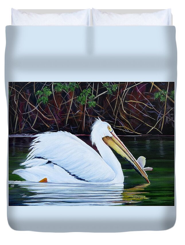Pelican Duvet Cover featuring the painting Touring Pelican by Marilyn McNish