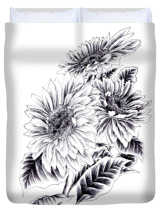 Sunflower Duvet Cover featuring the drawing Towards the Light by Alice Chen