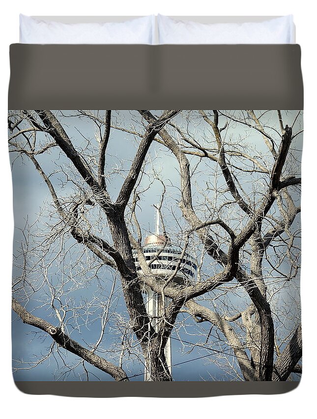 Skylon Duvet Cover featuring the photograph Tower and Trees by Valentino Visentini