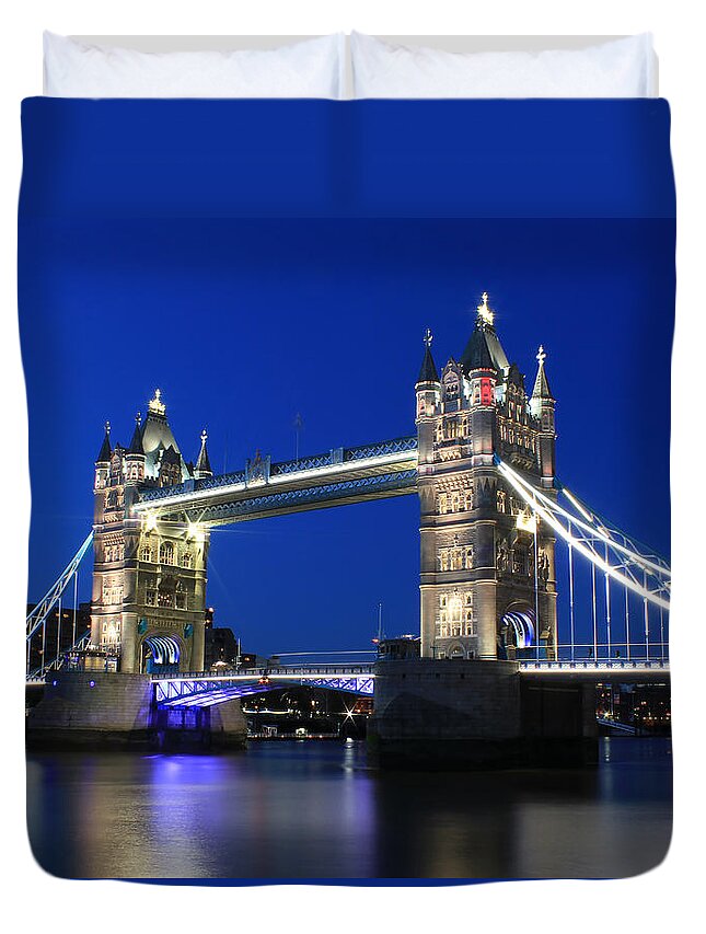 Tower Bridge Duvet Cover featuring the photograph Tower Bridge at night by Jasna Buncic