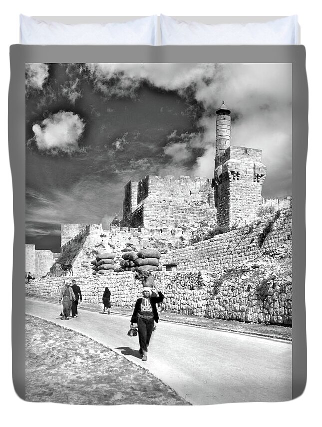 Tower Of David Duvet Cover featuring the photograph Tower of David 1948 by Munir Alawi