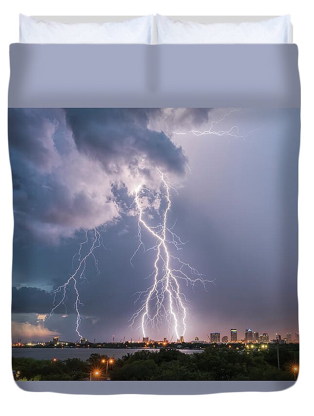 Lightning Duvet Cover featuring the photograph Towering Lightning by Justin Battles