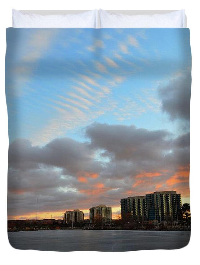 Abstract Duvet Cover featuring the digital art Towers And Sunset Sky by Lyle Crump
