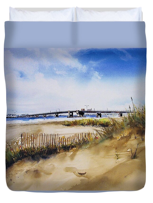 Beach Duvet Cover featuring the painting Townsends Inlet by Phyllis London