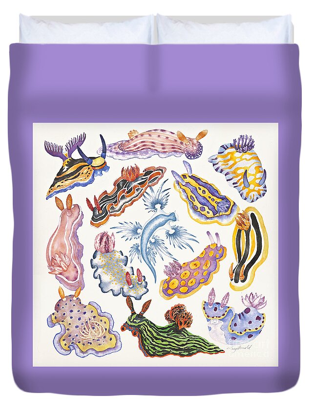 Sea Slugs Duvet Cover featuring the painting Toxic Tango I Sea Slugs by Lucy Arnold