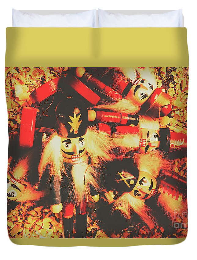 Nut Cracker Duvet Cover featuring the photograph Toy workshop soldiers by Jorgo Photography