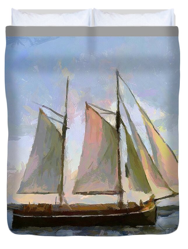 Sailboat Duvet Cover featuring the painting Trabaccolo by Dragica Micki Fortuna