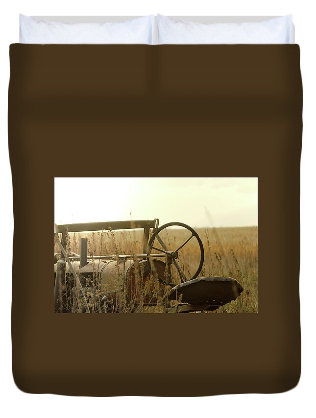 Tractor Duvet Cover featuring the photograph Tractor Sunrise by Troy Stapek