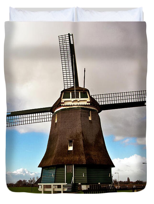 Traditional Dutch Windmill Duvet Cover featuring the photograph Traditional Dutch Windmill near Volendam by Silva Wischeropp