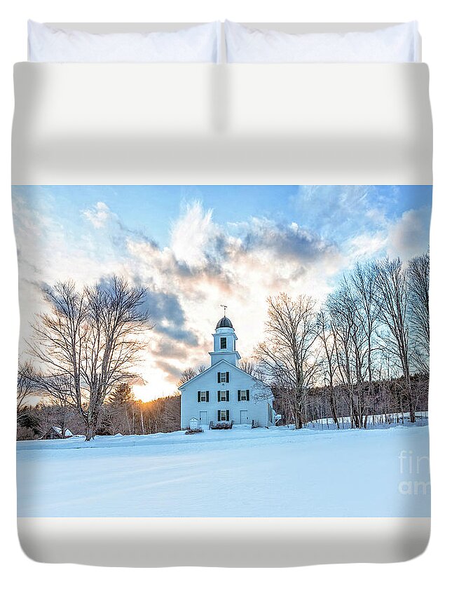 New Hampshire Duvet Cover featuring the photograph Traditional New England White Church Etna New Hampshire by Edward Fielding