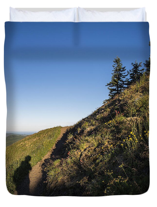 Clatsop County Duvet Cover featuring the photograph Trail to the sky by Robert Potts