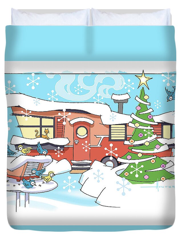 Mid Century Duvet Cover featuring the digital art Trailer Park Christmas by Larry Hunter