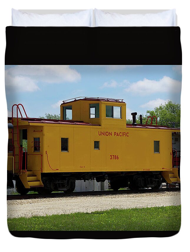 Caboose Duvet Cover featuring the photograph Trains Caboose 3786 Union Pacific by Thomas Woolworth