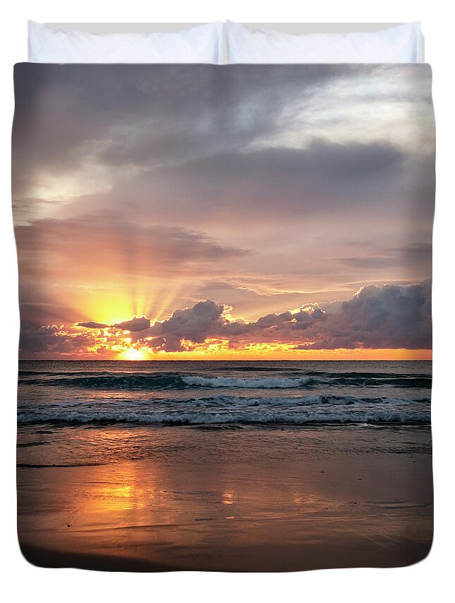 Beach Duvet Cover featuring the photograph Tranquil Beach Sunrise by Catherine Reading